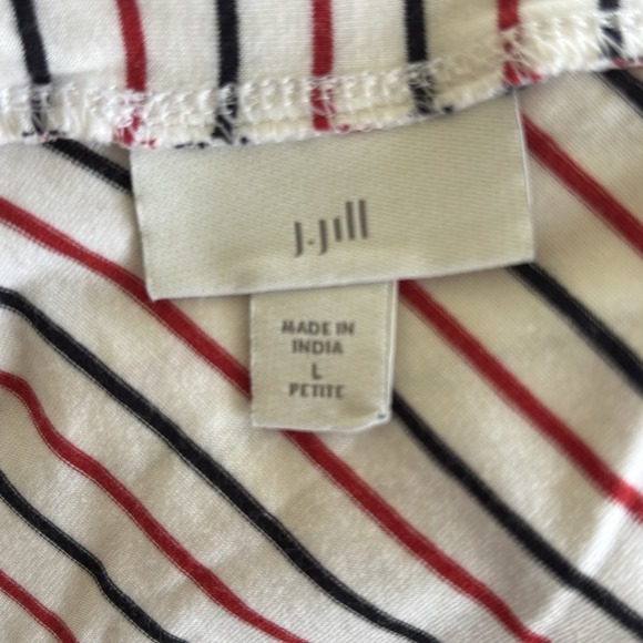 J Jill 3/4 Sleeve Patriotic Top Women's L Petite‎ White Red Blue Stripe V-Neck - Picture 6 of 6